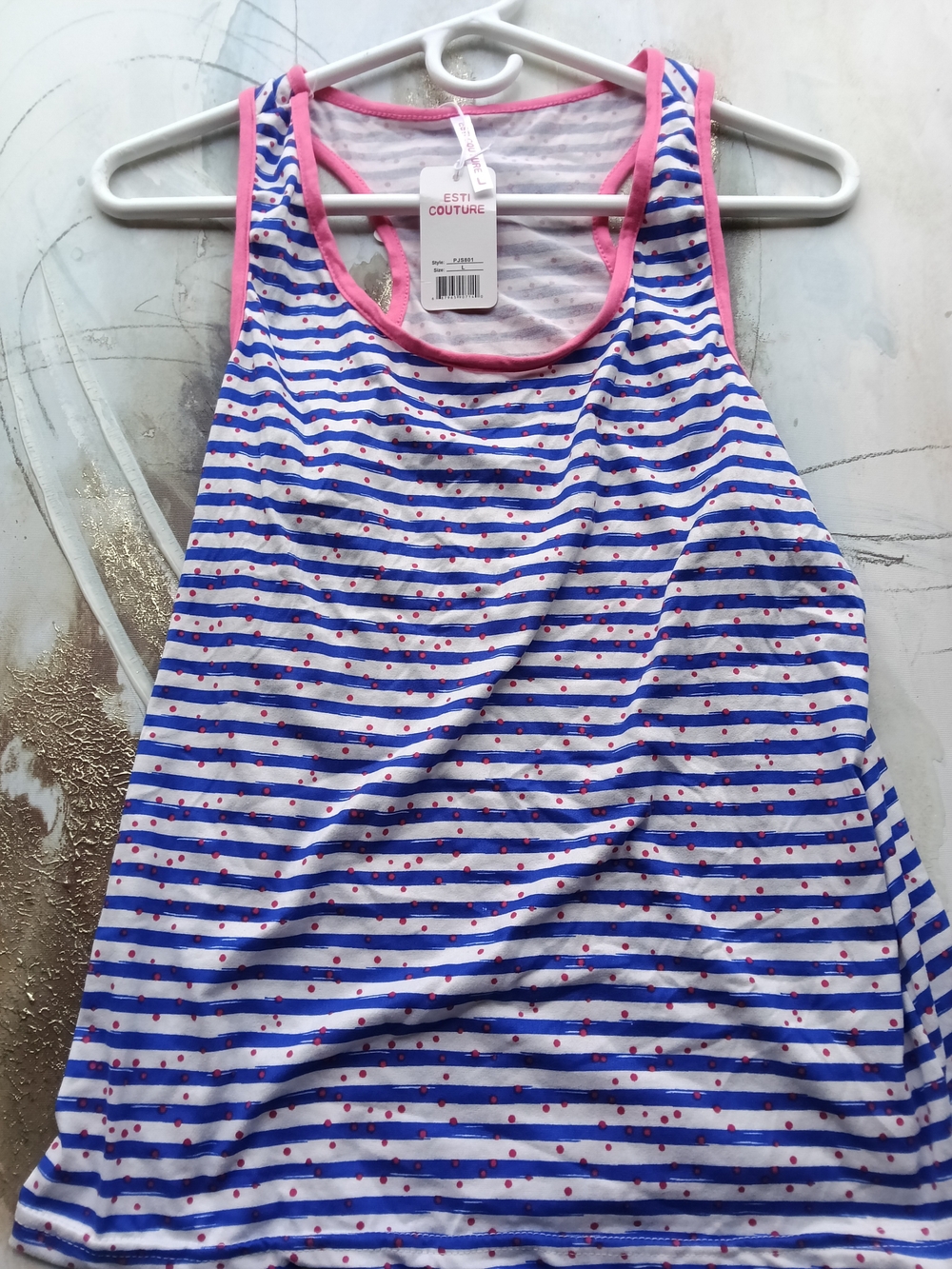Blue & White Striped Tank with Pink Trim